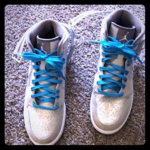 Kids Air Jordan 1 High Strap Grey/Silver-Blue.